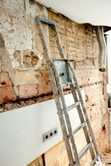demolition debris in kitchen interior construction