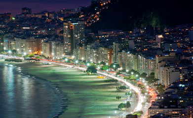 Night view of Copacabana beach in Rio de Janeiro