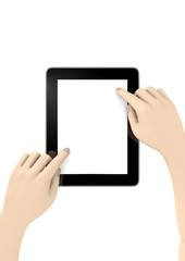 Tablet PC wird von zwei Händen