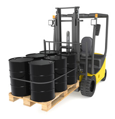 Forklift Truck with a pallet of Oil Drums.