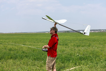 Man launches into the sky RC glider