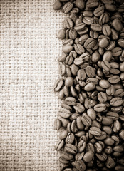 coffee beans on sack burlap