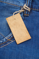 price tag at jeans blue pocket