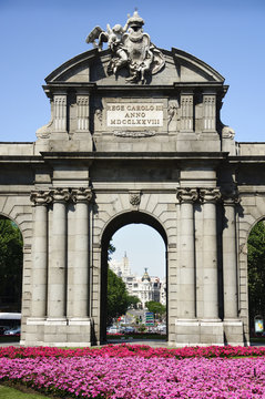 Detail of Puerta de Alcalá (Alcala Gate) in Madrid, Spain