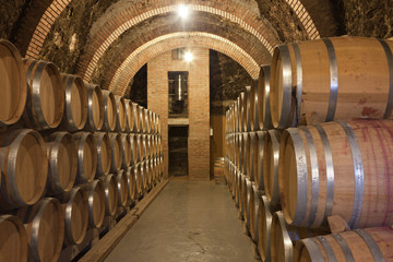 Barriles de vino en la bodega