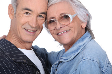 Close-up shot of an elderly couple