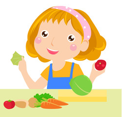 A little girls cooking food