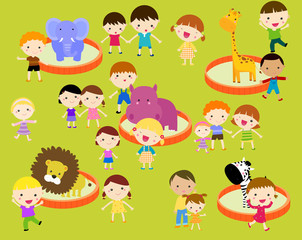 Group of kids having fun -kids in the zoo