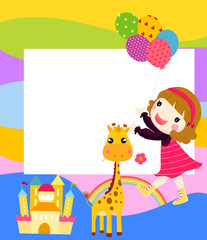 Fototapeta premium Little girl and giraffe