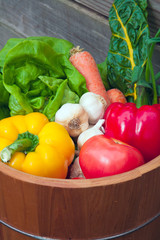 Bucket of assorted veggies.