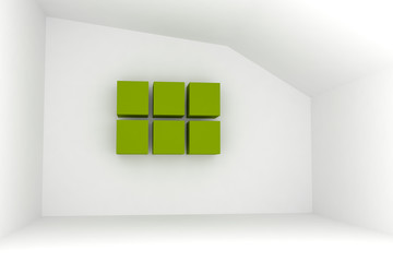 Empty room with green box