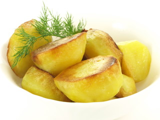 Grilled potatoes, isolated, closeup