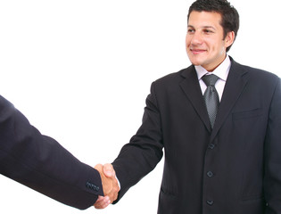 Business handshake on white