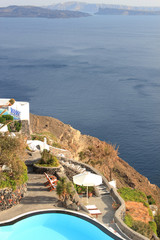 Santorini village terasse by the sea