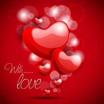 Glossy heart shape in red color on red background
