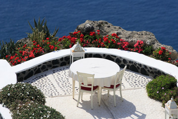 Santorini village terasse by the sea