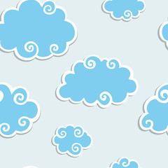 Blue Clouds with White Border. Seamless pattern