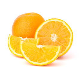 Sliced orange fruit segments  isolated on white background