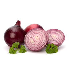 Red sliced onion and fresh parsley still life