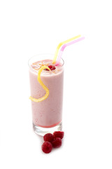 raspberry  milkshake on glass with straw