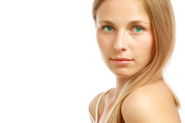 Side-view of a young beautiful woman, isolated on white