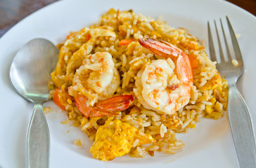 fried rice with shrimp close up