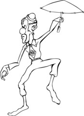 Clown as monkey with umbrella. Cartoon