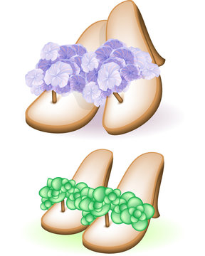 couple shoes, flip-flop sandal with flowers