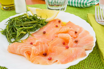 agretti appetizer with salmon