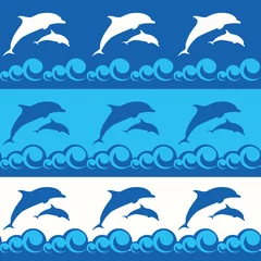 Papier Peint photo Lavable Dauphins modèle sans couture avec les dauphins