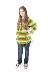 hippie girl stand on a white background