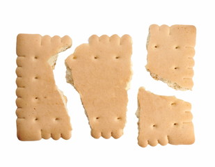 broken biscuits isolated on white background