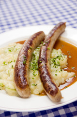 thuringian sausage with potato cucumber salad