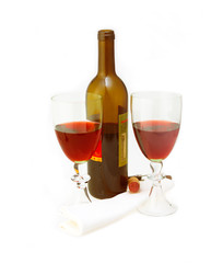 red wine bottle and two glasses