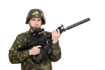 Soldier holding m16