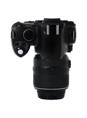 Black digital SLR camera isolated on white background