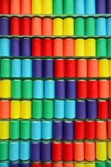 Assorted threads of colorful yarn