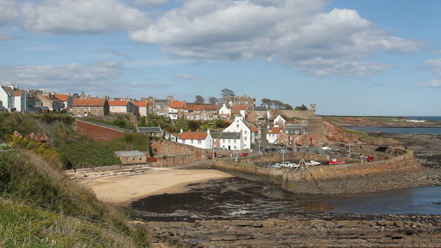 Elevated view of Crail harbour Fife Scotland