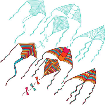 Vector kites for your design. Hand drawn illustration.