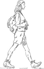 vector - woman on a trip, isolated on background