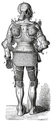 Fototapeta na wymiar Knight in armor since Maximilian I. Rear View.