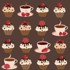 a set of cups and cakes