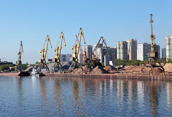 Naklejka premium river port of construction sand