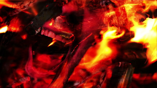 Screaming face in fires of hell