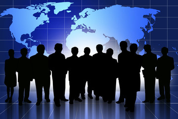 World map blue background