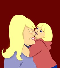 A small child gives her mother a hug.
