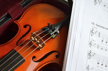 Fototapeta premium Close up of violin and music sheet
