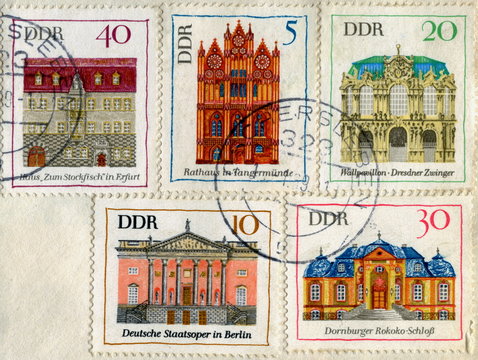 Canceled german stamps "Architecture of Germany"