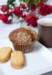 Muffin,tea and nature leaf