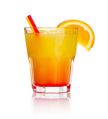 Orange alcohol cocktail with orange fruit slice isolated